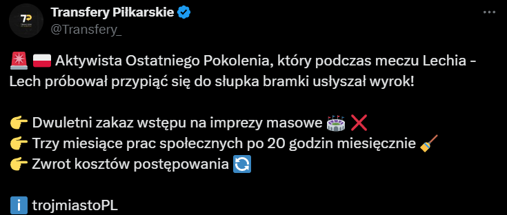 WYROK dla aktywisty Ostatniego Pokolenia za ''incydent'' na meczu Lechia - Lech!